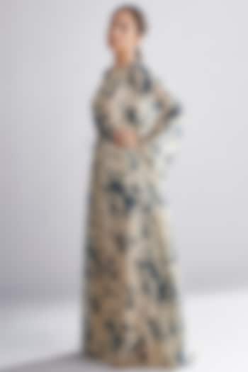 Cream & Teal Floral Kaftan by Koai at Pernia's Pop Up Shop