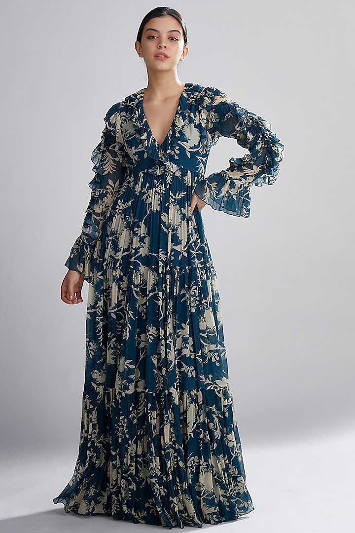 Cobalt Blue & Cream Floral Vacation Dress by Koai at Pernia's Pop Up Shop