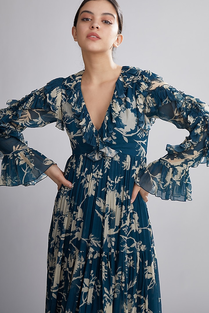 Cobalt Blue & Cream Floral Vacation Dress by Koai at Pernia's Pop Up Shop