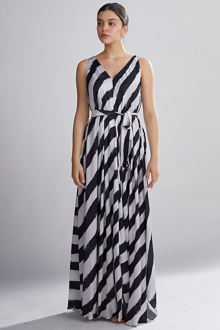 Black & White Striped Maxi Dress by Koai