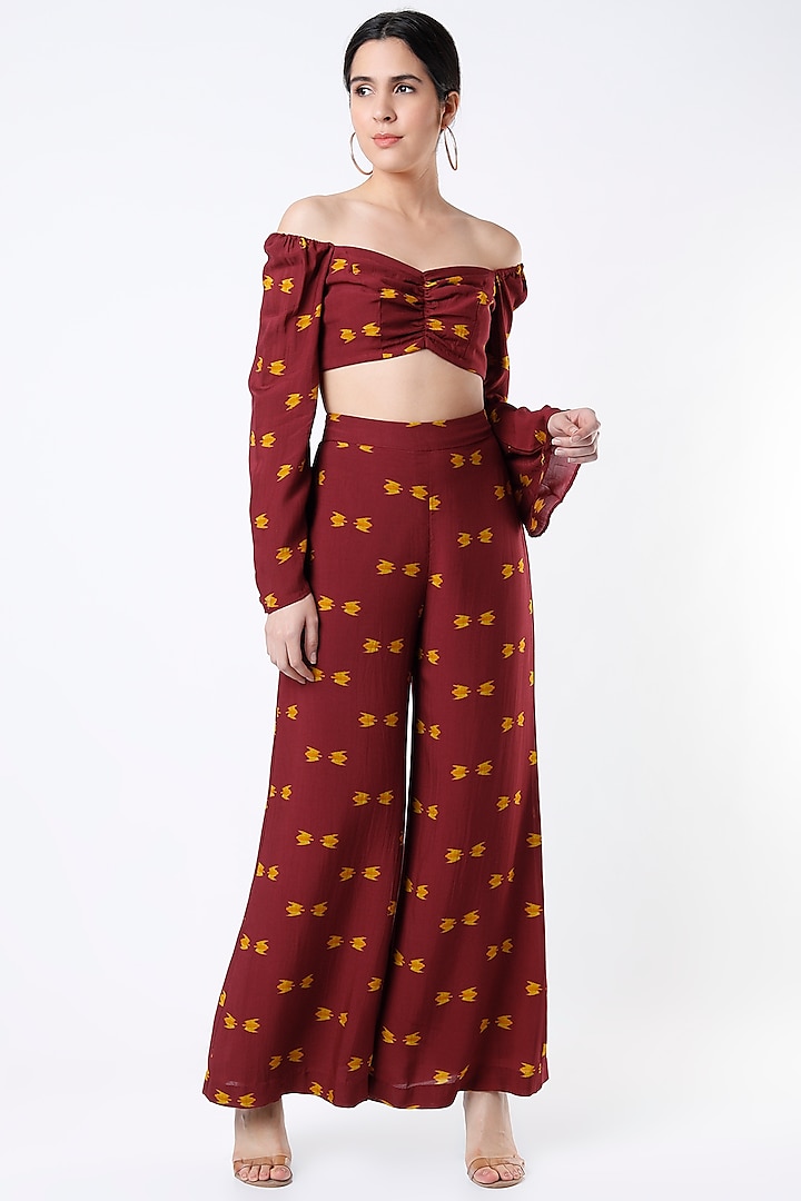 Maroon Digital Printed Pants by Koai