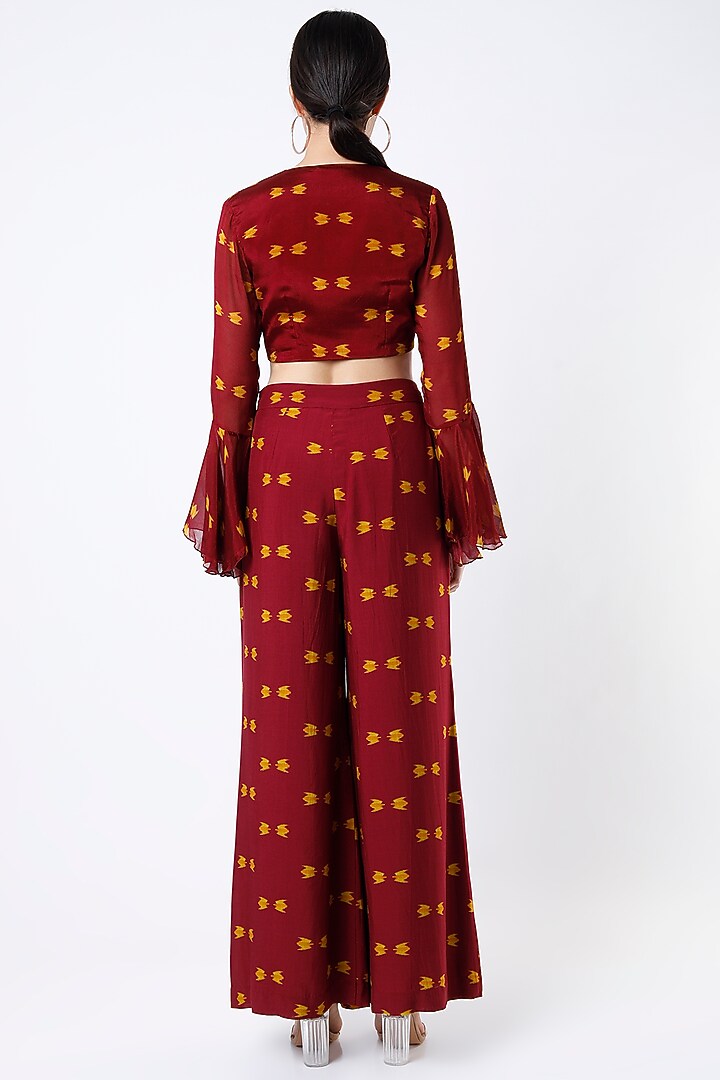 Maroon & Mustard Printed Wrap Top by Koai at Pernia's Pop Up Shop