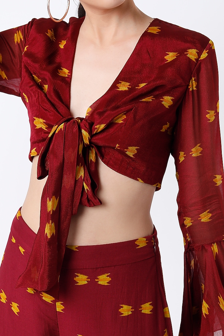 Maroon & Mustard Printed Wrap Top by Koai at Pernia's Pop Up Shop