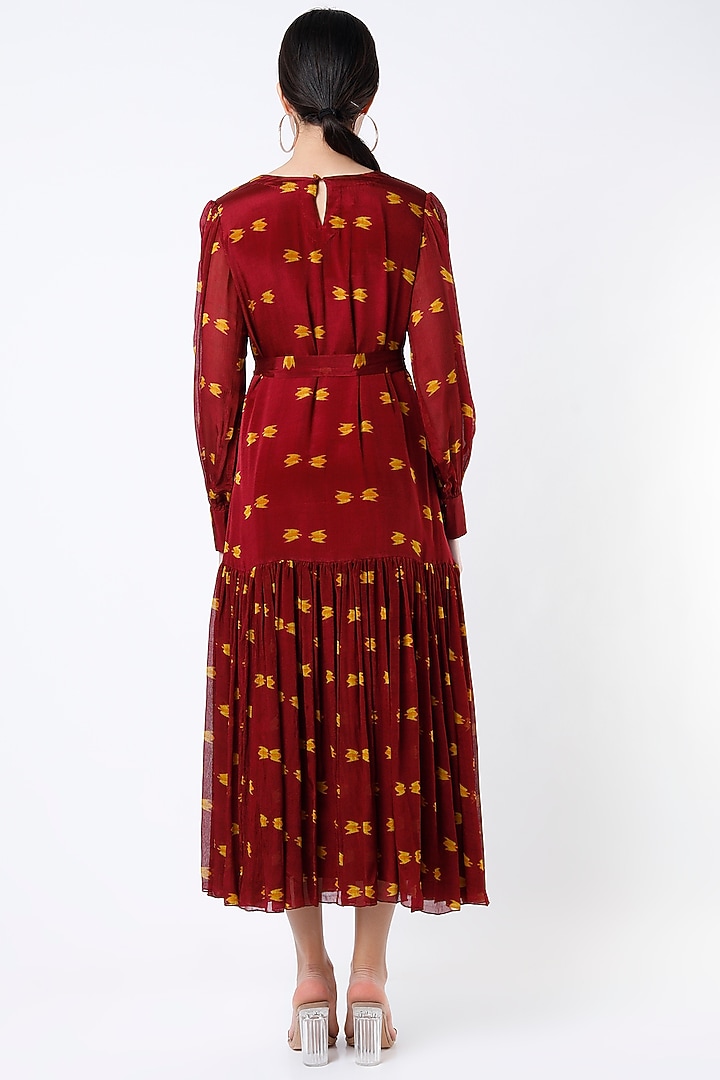 Maroon & Mustard Printed Vacation Dress by Koai at Pernia's Pop Up Shop