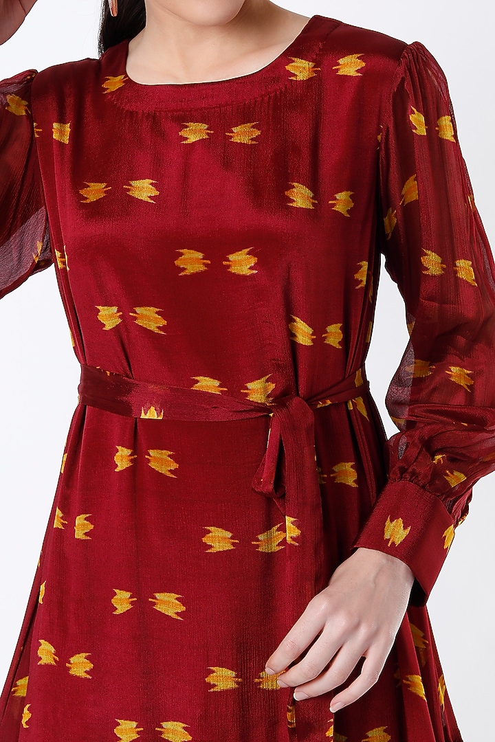 Maroon & Mustard Printed Vacation Dress by Koai at Pernia's Pop Up Shop