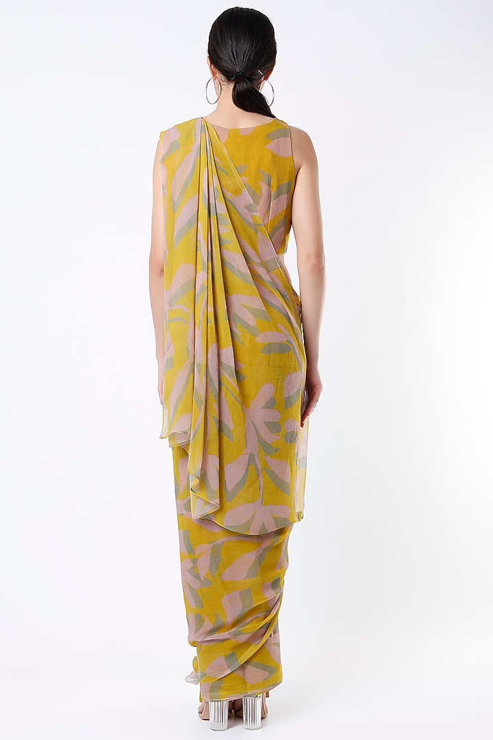 Mustard Chiffon Digital Printed Saree by Koai at Pernia's Pop Up Shop