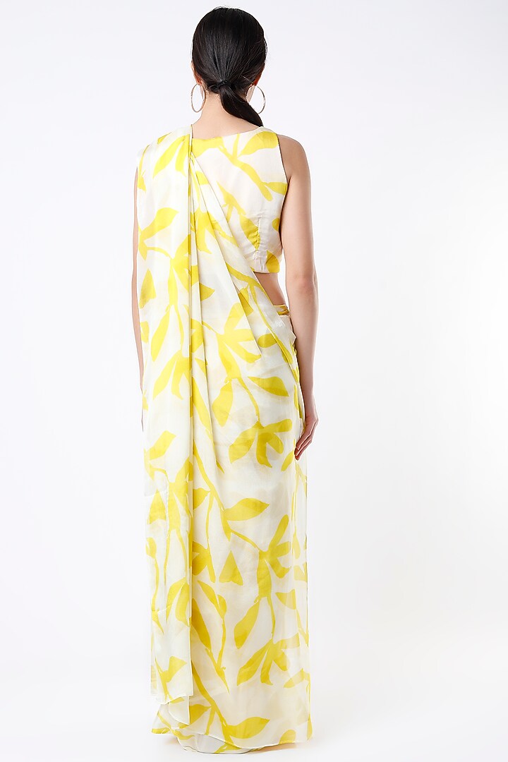 Mustard Chiffon Digital Printed Saree by Koai at Pernia's Pop Up Shop
