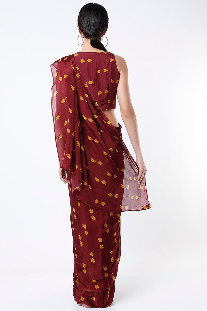 Maroon & Mustard Printed Festive Saree by Koai at Pernia's Pop Up Shop