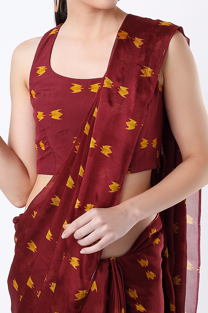 Maroon & Mustard Printed Festive Saree by Koai at Pernia's Pop Up Shop