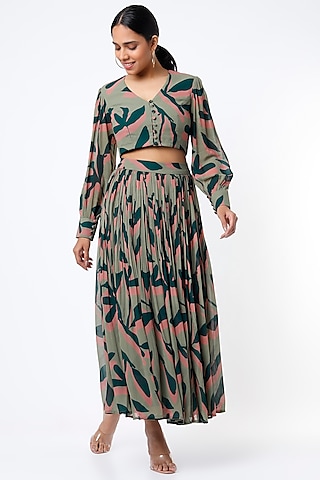 Olive Green Digital Printed Top by Koai