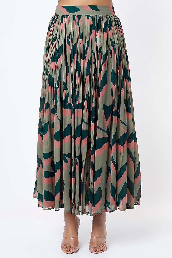 Olive Green Digital Printed Skirt by Koai at Pernia's Pop Up Shop