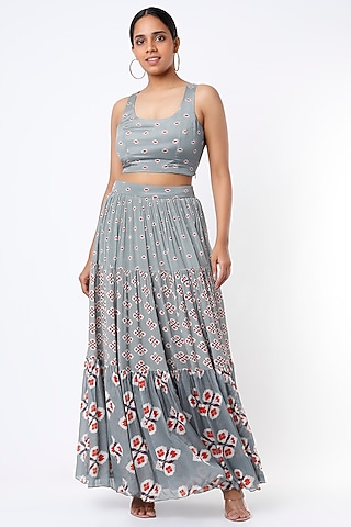 Grey Digital Printed Skirt by Koai
