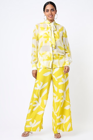 Mustard Floral Printed Bow Shirt by Koai