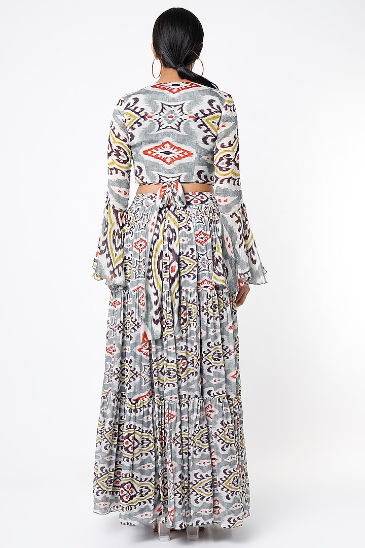 Grey & Off-White Digital Printed Skirt by Koai at Pernia's Pop Up Shop
