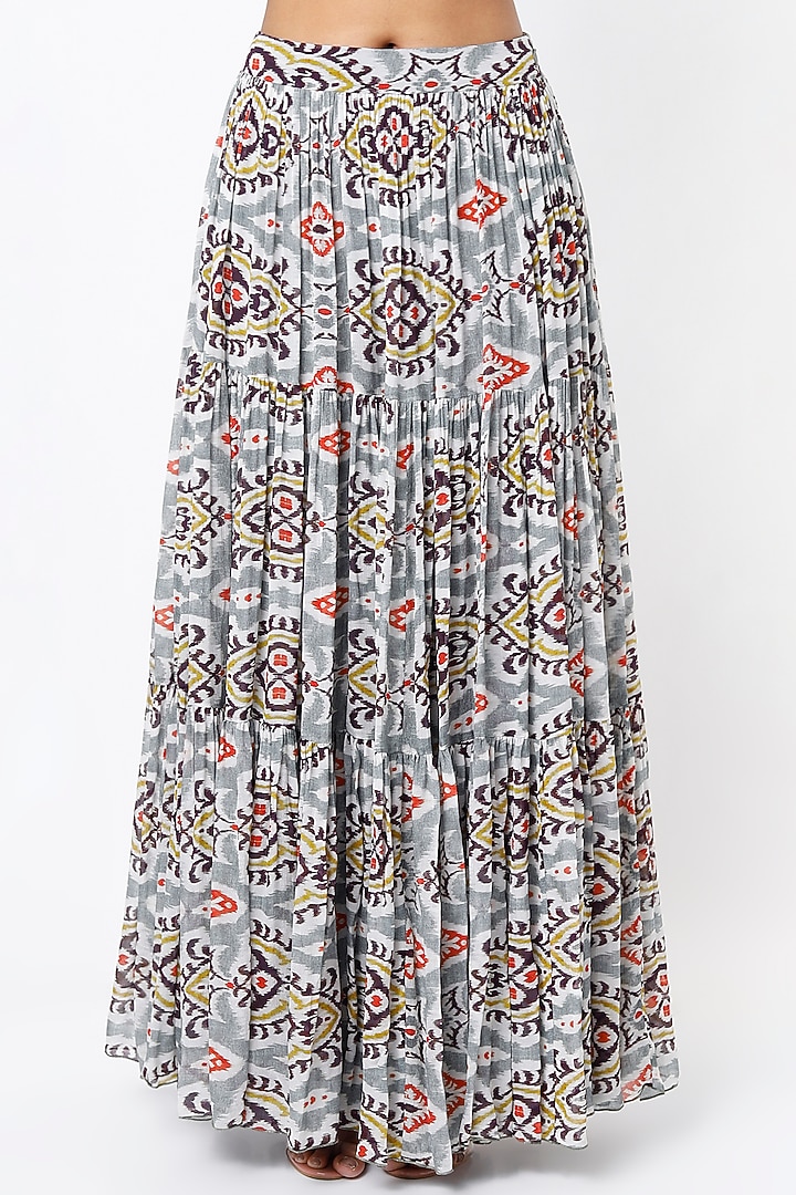 Grey & Off-White Digital Printed Skirt by Koai at Pernia's Pop Up Shop