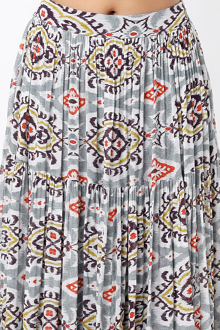 Grey & Off-White Digital Printed Skirt by Koai at Pernia's Pop Up Shop