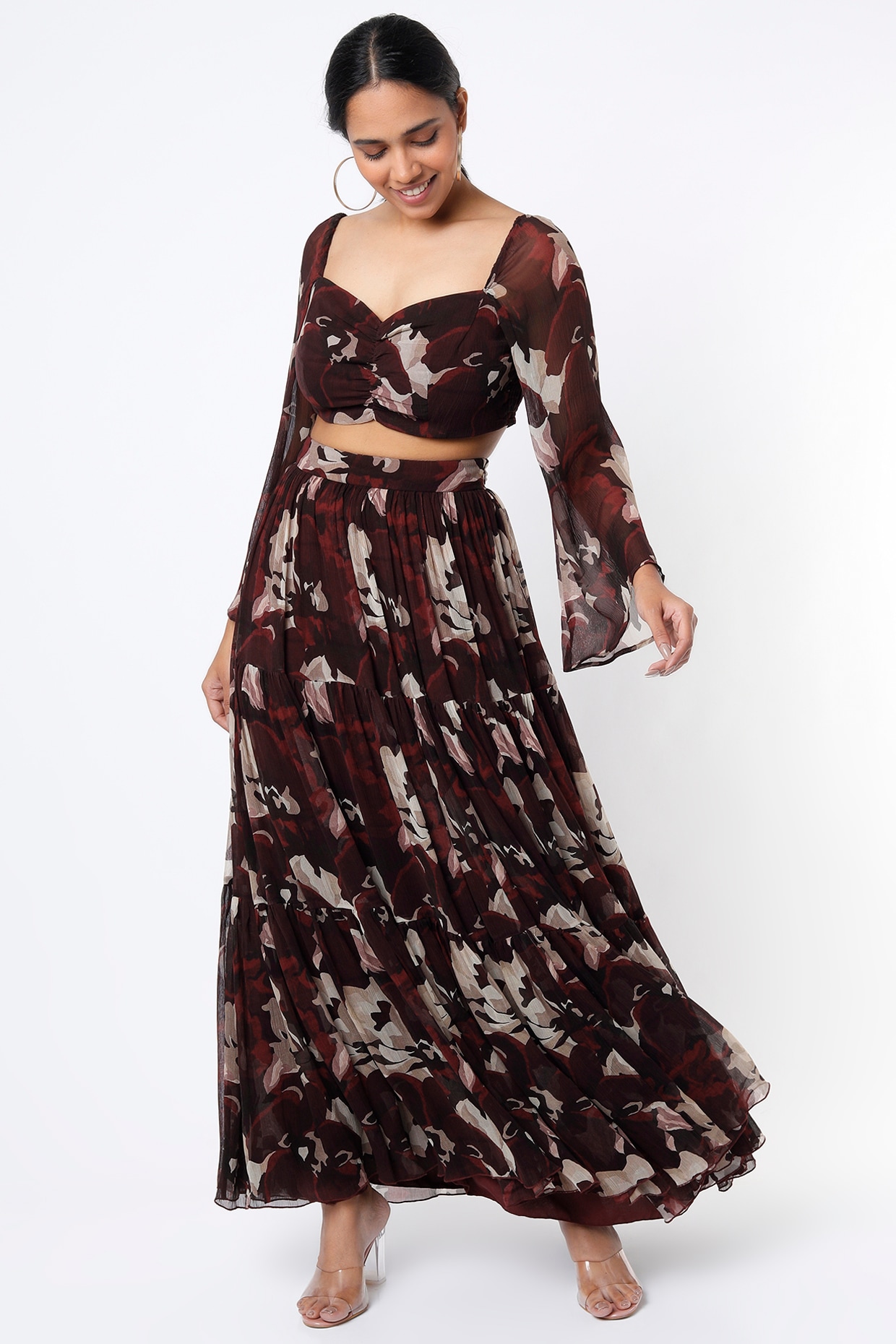 Burgundy hotsell chiffon skirt