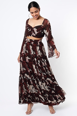 Maroon Digital Printed Skirt by Koai