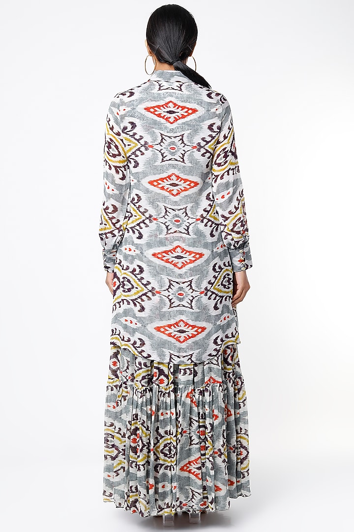 Grey & Orange Digital Printed Long Shirt by Koai at Pernia's Pop Up Shop