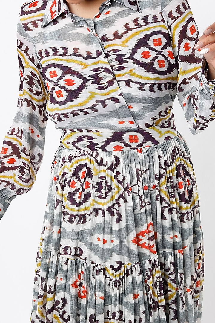 Grey & Orange Digital Printed Long Shirt by Koai at Pernia's Pop Up Shop