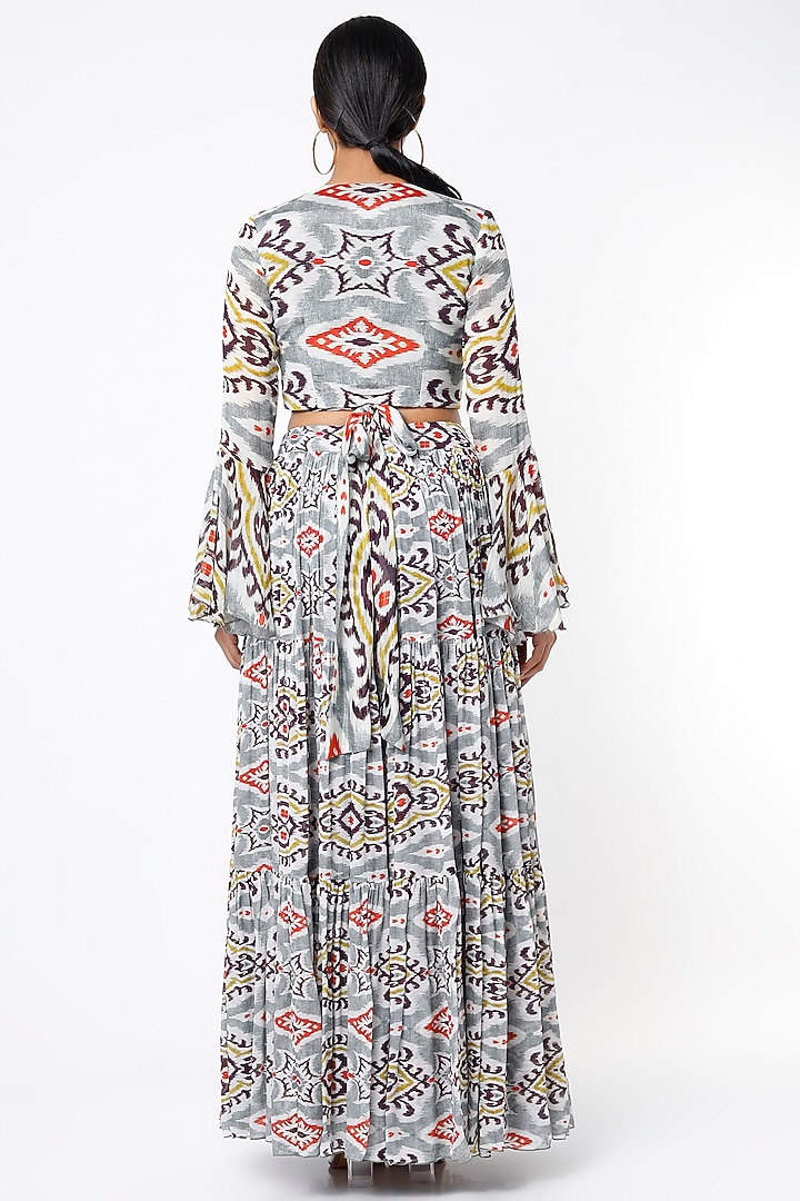 Grey & Orange Printed Wrap Top by Koai at Pernia's Pop Up Shop