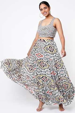 Grey & Orange Printed Skirt by Koai