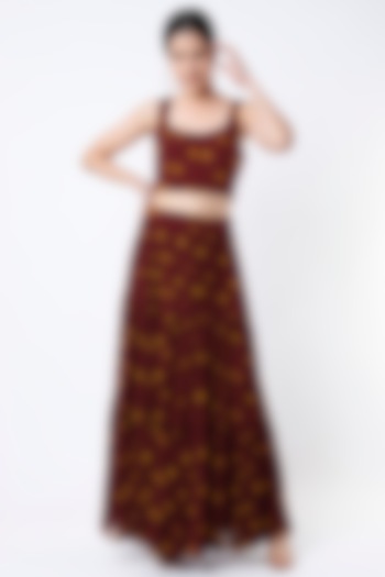 Maroon & Mustard Printed Skirt by Koai