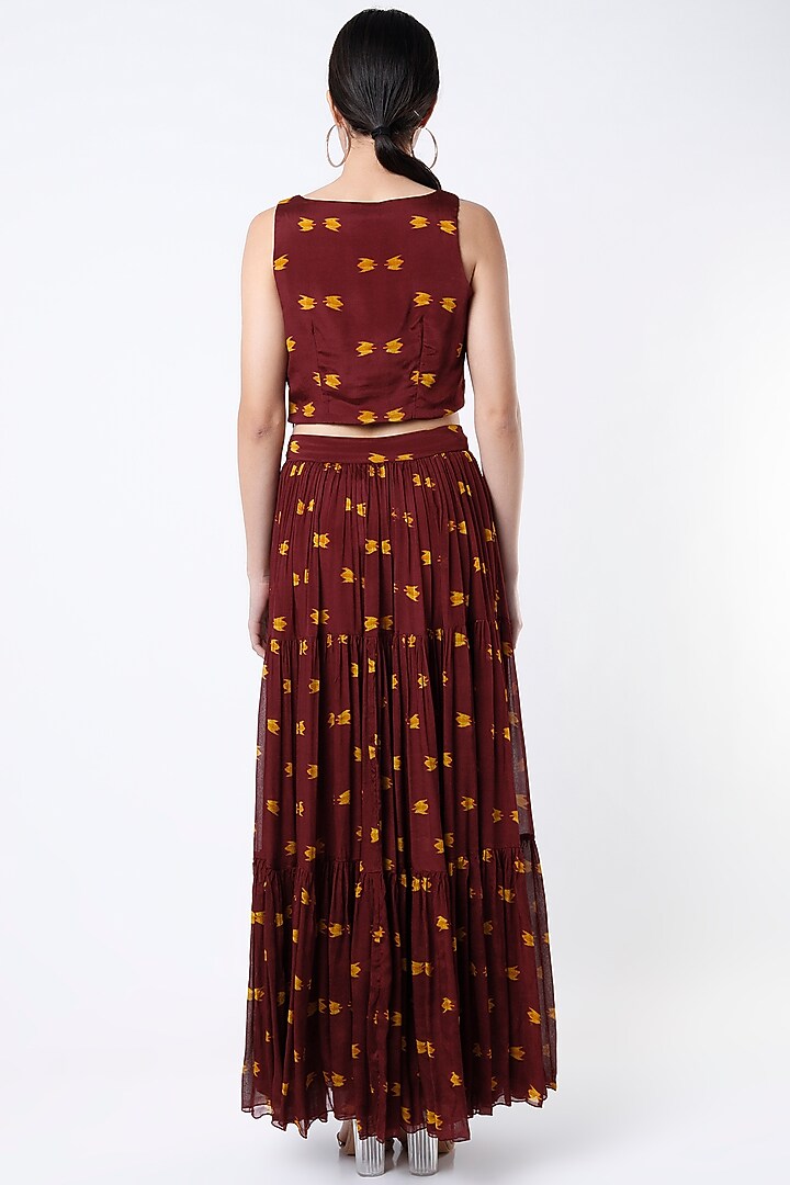 Maroon & Mustard Printed Skirt by Koai at Pernia's Pop Up Shop