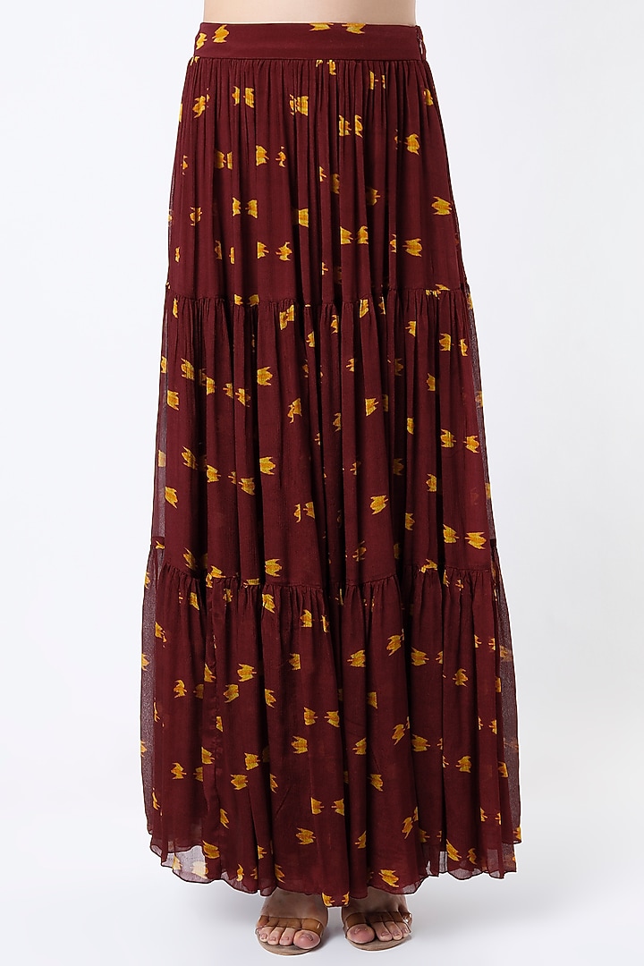 Maroon & Mustard Printed Skirt by Koai at Pernia's Pop Up Shop