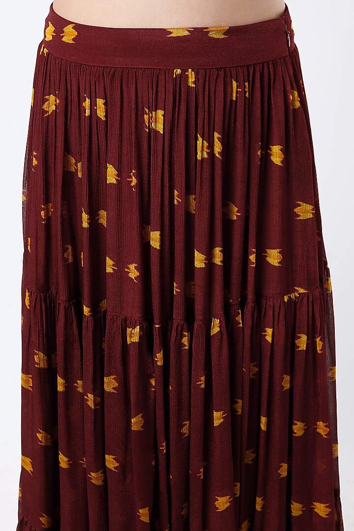 Maroon & Mustard Printed Skirt by Koai at Pernia's Pop Up Shop