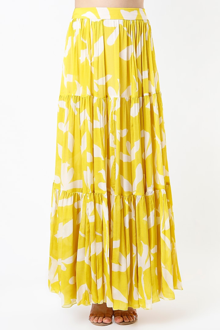 Off White & Mustard Printed Skirt by Koai at Pernia's Pop Up Shop