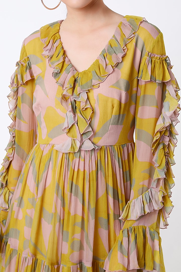Peach & Mustard Printed Layered Vacation Dress by Koai at Pernia's Pop Up Shop