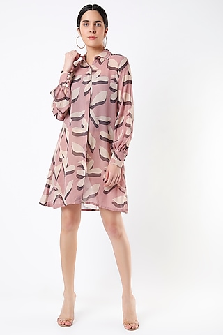 Dull Pink Printed Long Shirt by Koai