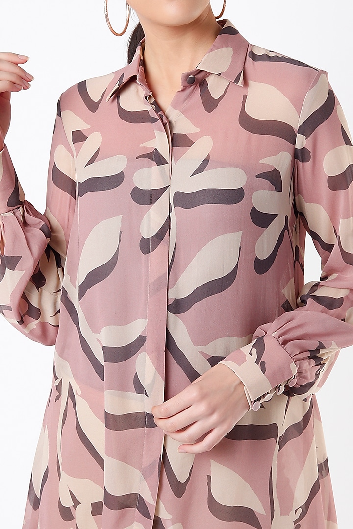 Dull Pink Printed Long Shirt by Koai at Pernia's Pop Up Shop