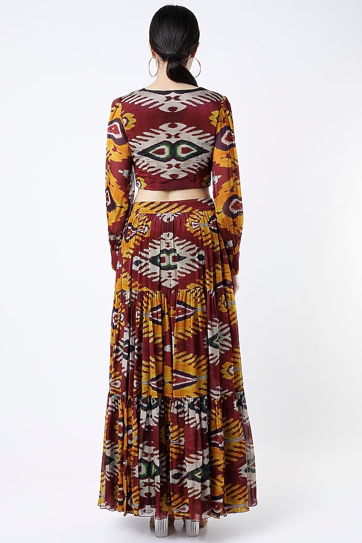 Maroon & Mustard Digital Printed Skirt by Koai at Pernia's Pop Up Shop