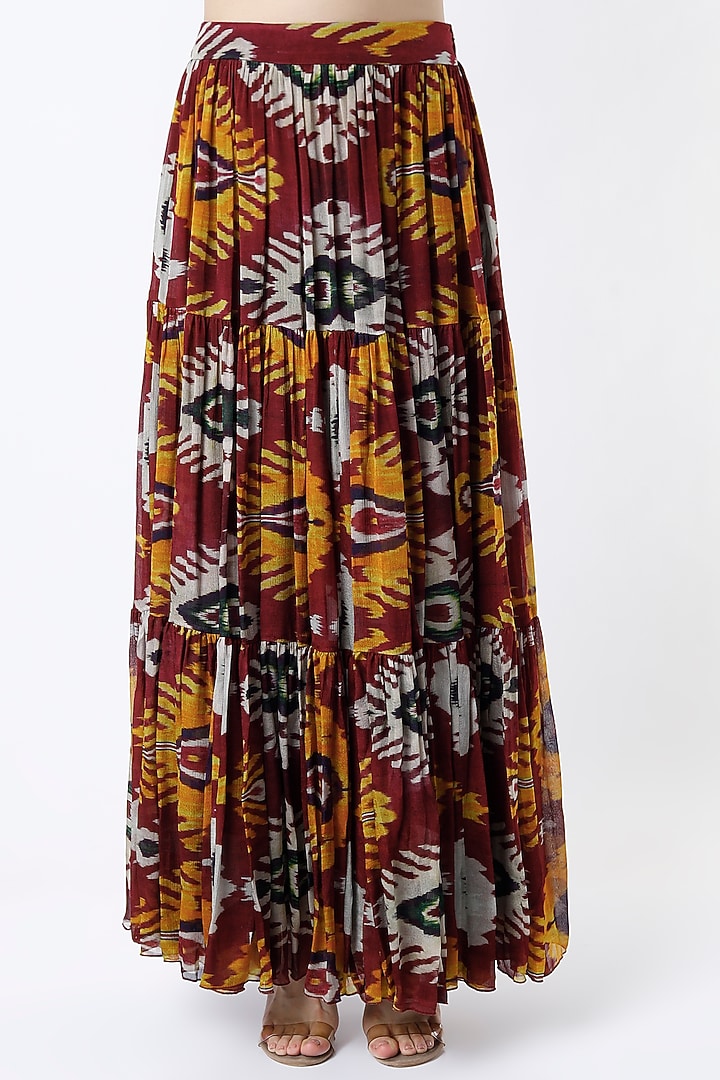 Maroon & Mustard Digital Printed Skirt by Koai at Pernia's Pop Up Shop