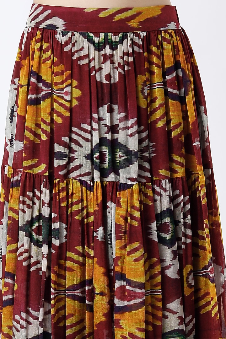 Maroon & Mustard Digital Printed Skirt by Koai at Pernia's Pop Up Shop