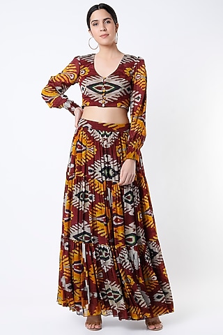 Maroon & Mustard Digital Printed Top by Koai