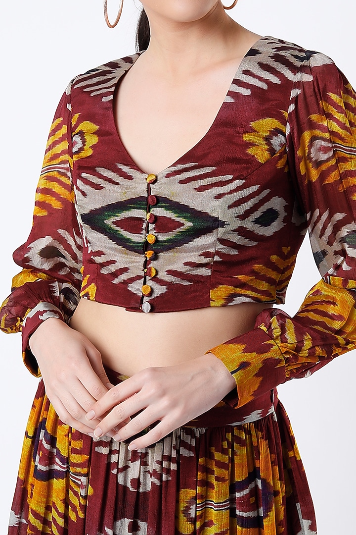Maroon & Mustard Digital Printed Top by Koai at Pernia's Pop Up Shop