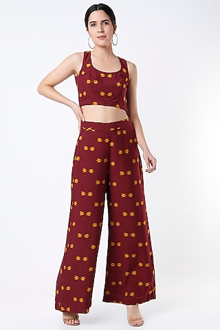 Maroon & Mustard Printed Pants by Koai