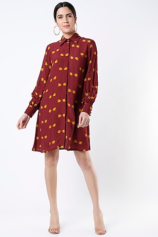 Maroon & Mustard Printed Shirt by Koai
