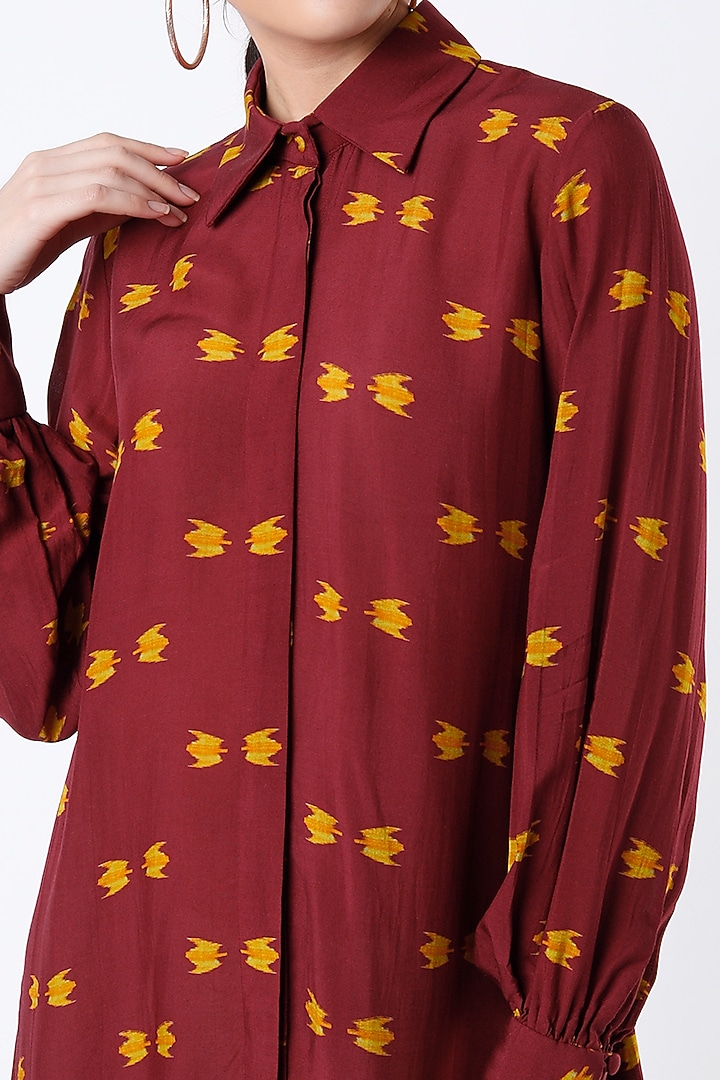 Maroon & Mustard Printed Shirt by Koai at Pernia's Pop Up Shop