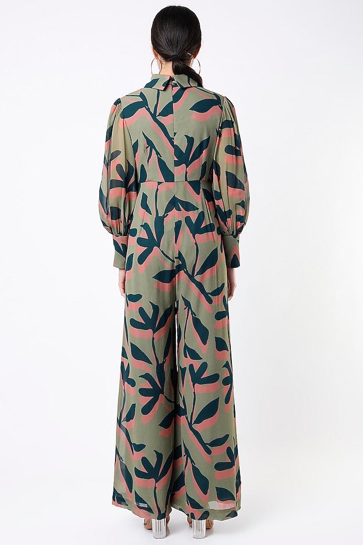 Olive Green Digital Printed Jumpsuit by Koai at Pernia's Pop Up Shop