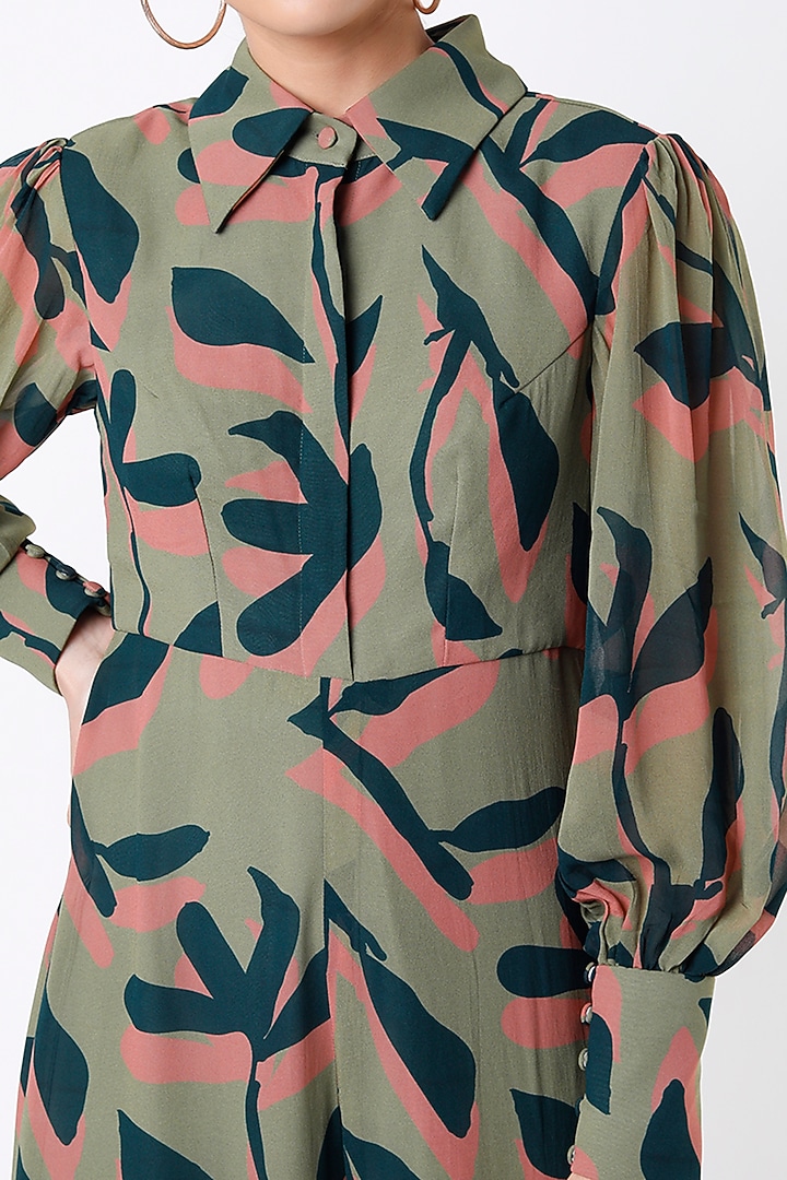 Olive Green Digital Printed Jumpsuit by Koai at Pernia's Pop Up Shop