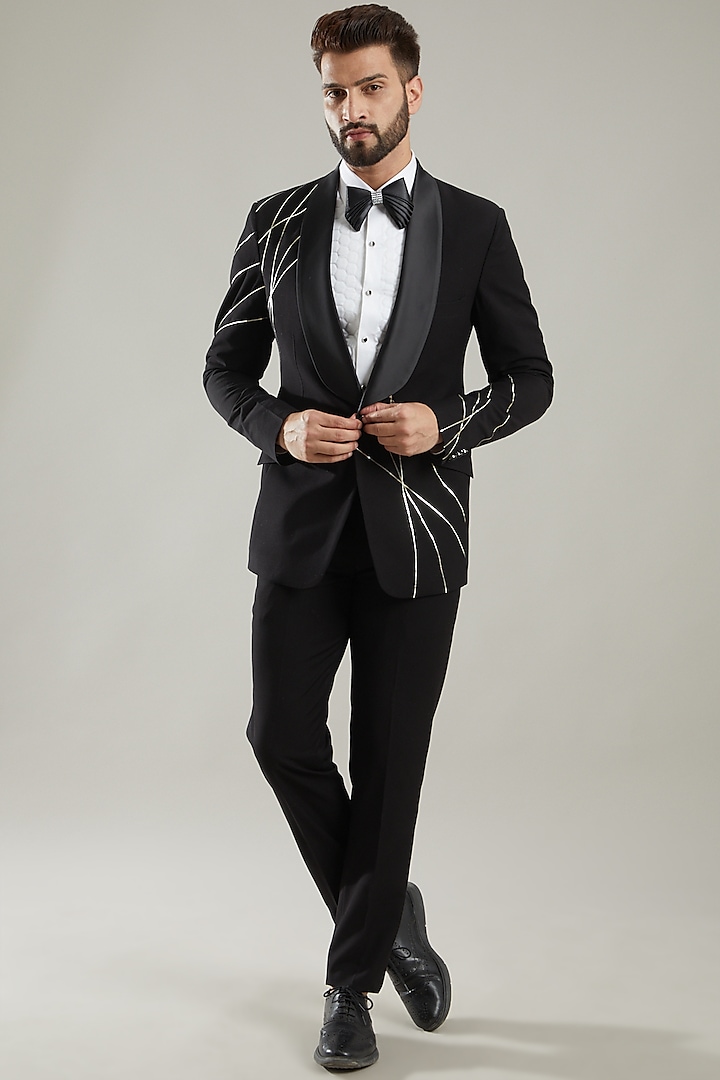 Black Embroidered Tuxedo Set by KODEXRAUL