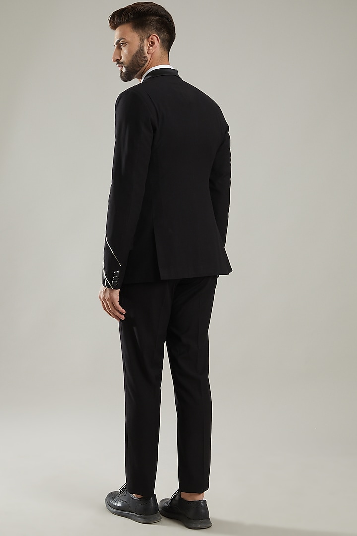 Black Embroidered Tuxedo Set by KODEXRAUL at Pernia's Pop Up Shop