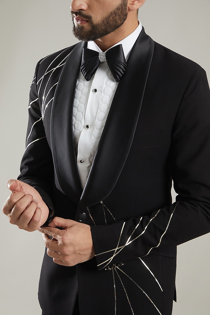 Black Embroidered Tuxedo Set by KODEXRAUL at Pernia's Pop Up Shop