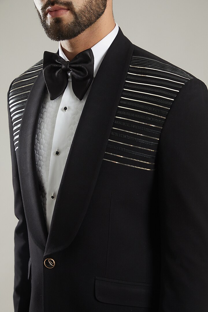 Black Gold Embroidered Tuxedo Set by KODEXRAUL at Pernia's Pop Up Shop