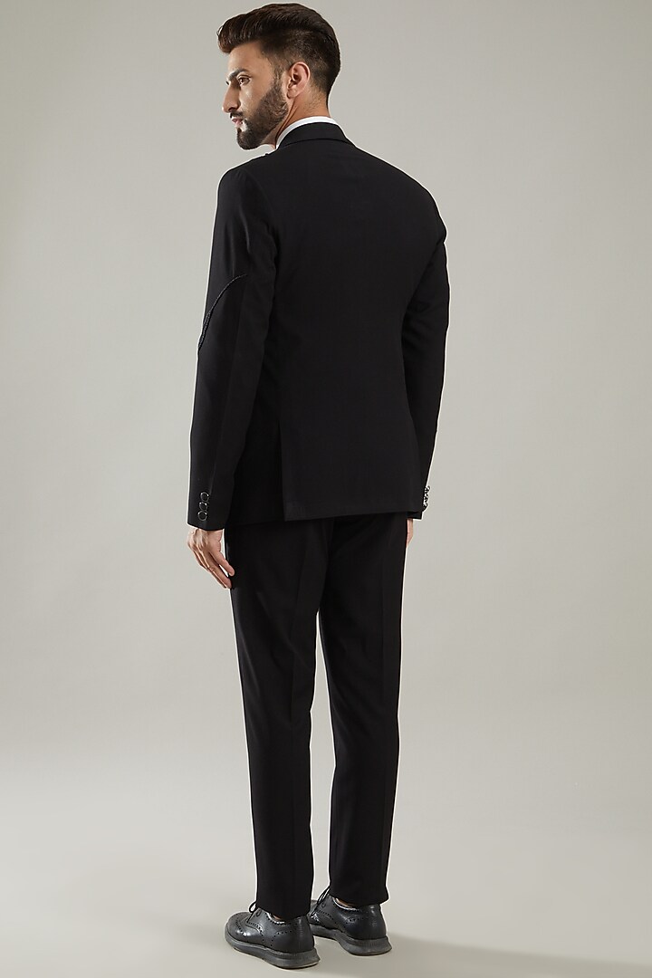 Black Hand Embroidered Tuxedo Set by KODEXRAUL at Pernia's Pop Up Shop