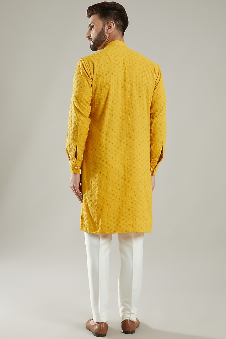 Mustard Mirror Embroidered Kurta Set by KODEXRAUL at Pernia's Pop Up Shop